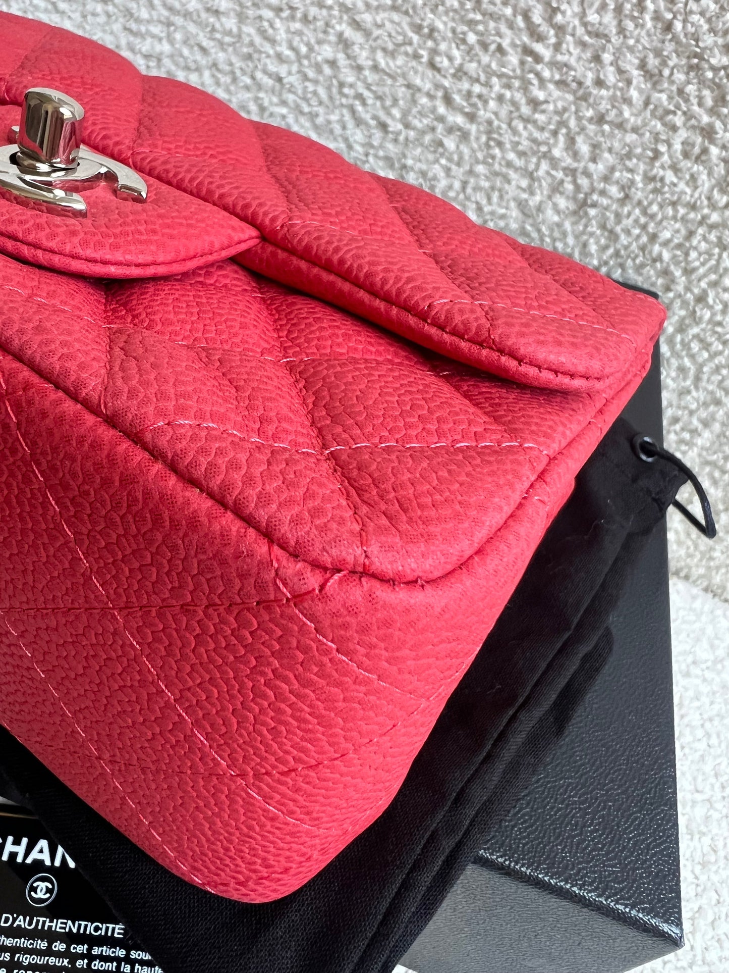 Chanel Square Mini Classic Flap in Coral Red Suede Caviar