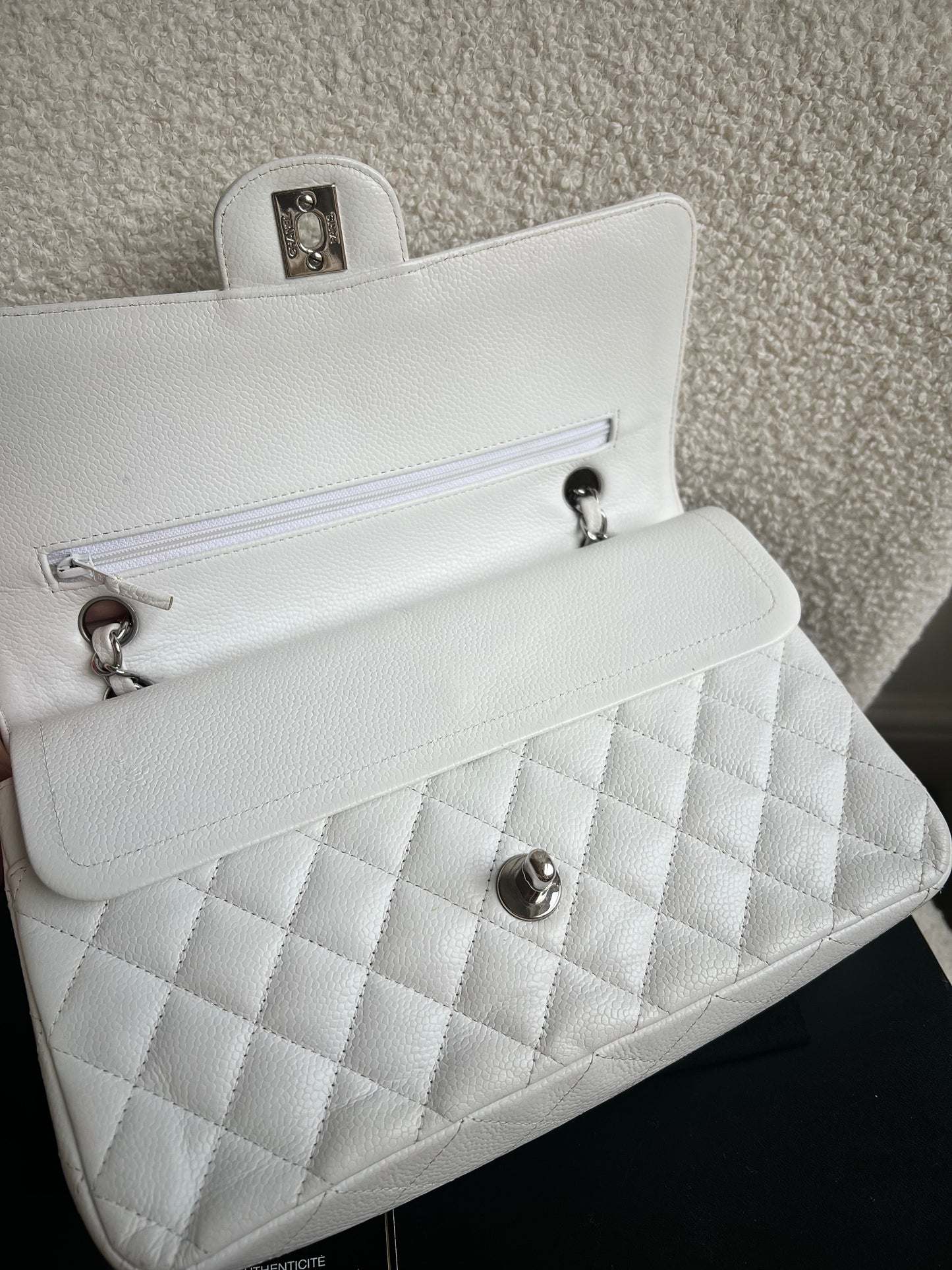 Chanel Medium Classic Flap in White Caviar (RRP £9090)