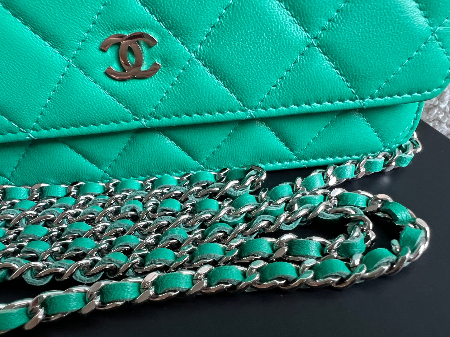 Chanel Turquoise Lambskin Wallet on Chain (RRP £2,930)