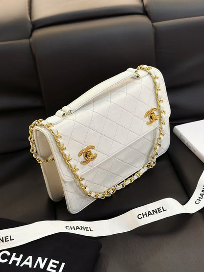 Chanel Timeless Classic Cc Double Turn Lock Bag White