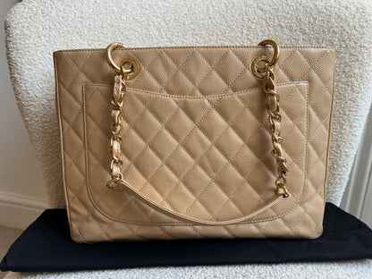 Chanel Beige Caviar Grand Shopper Tote gold hardware (GST)