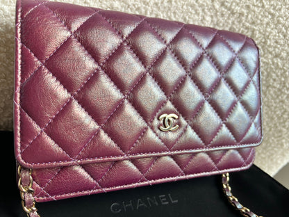 Chanel Iridescent Purple Lambskin Wallet on Chain