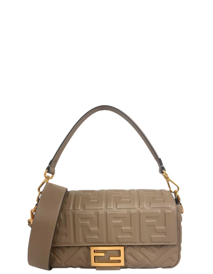 Fendi Dove Grey Embossed FF 1974 Medium Baguette NM