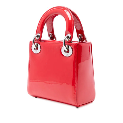 Red Dior Mini Patent Lady Dior Satchel