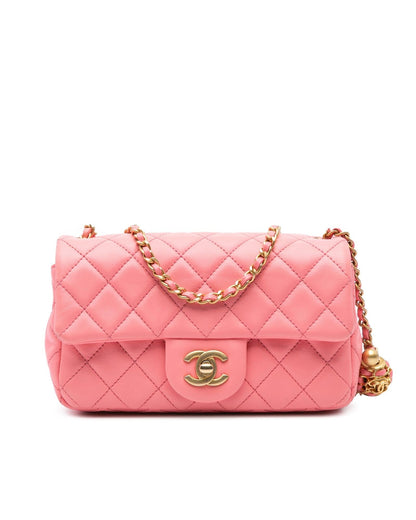 Mini Rectangular Classic Lambskin Pearl Crush Single Flap Crossbody Bag