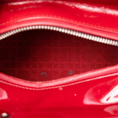Red Dior Medium Patent Cannage Lady Dior Satchel