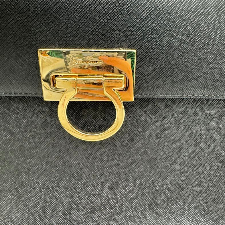 Salvatore Ferragamo Gancini Leather 2Way Hand Bag Black