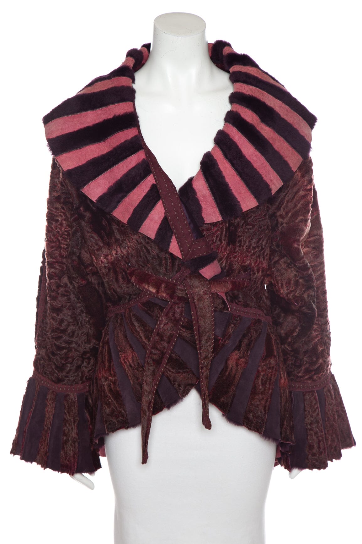 Fendi 2005 Fall/Winter Fur and Silk Belted Jacket SZ N/A
