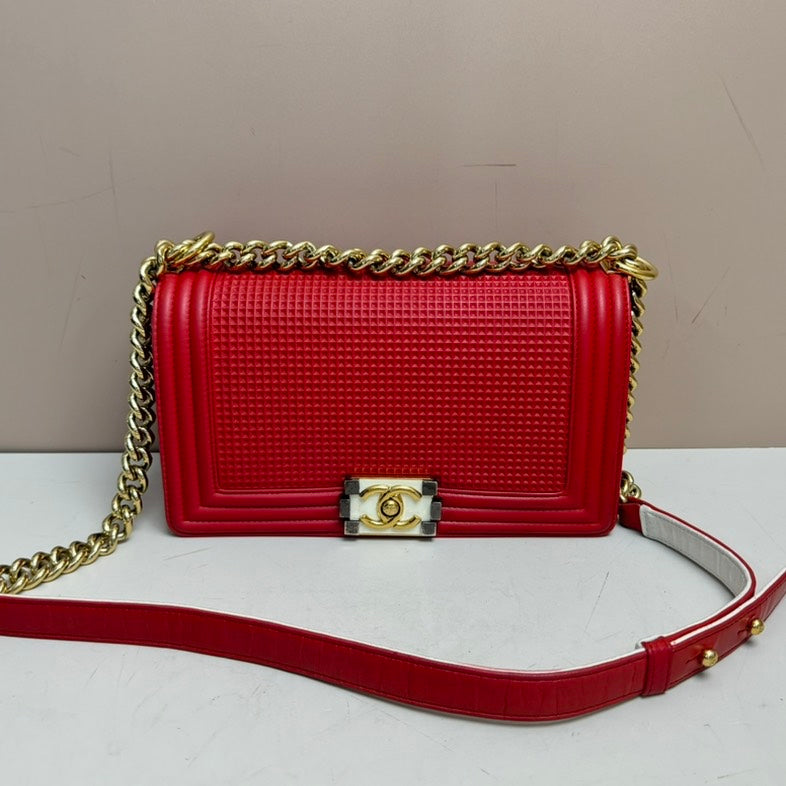 Chanel Boy Medium Lambskin Red Shoulder Bag