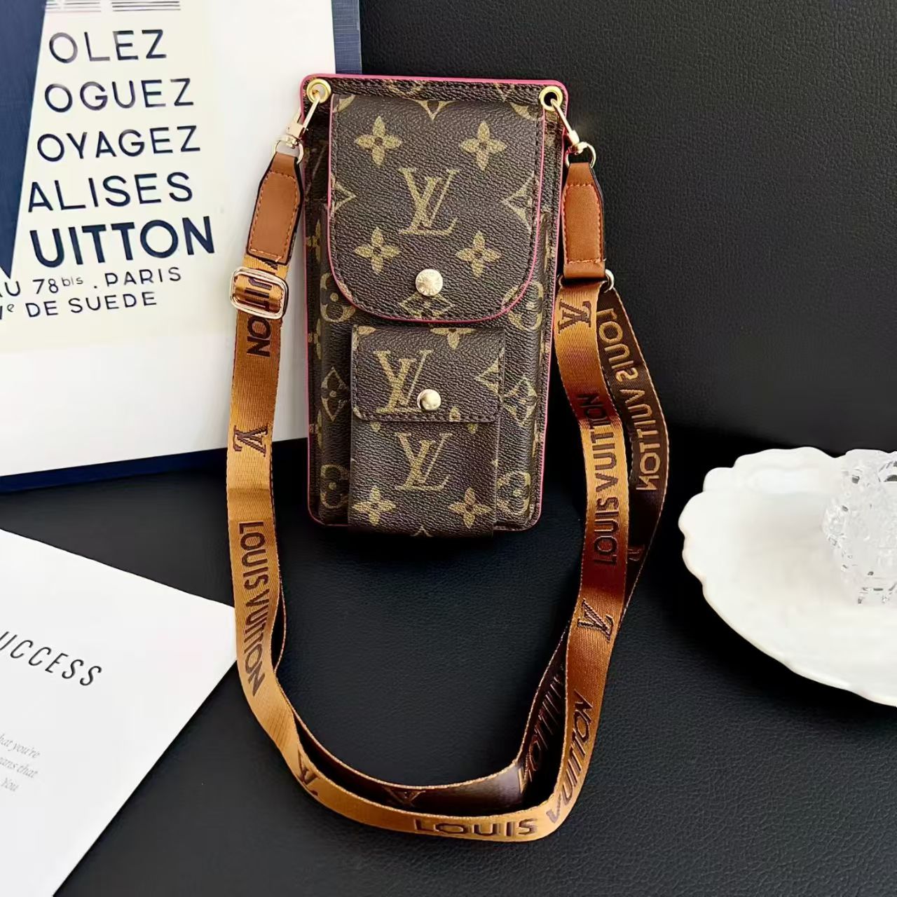Universal Cosmetic-Style Wallet Phone Case (Fits Phones Under 6.9 Inches) with Bluetooth Earbud Pouch