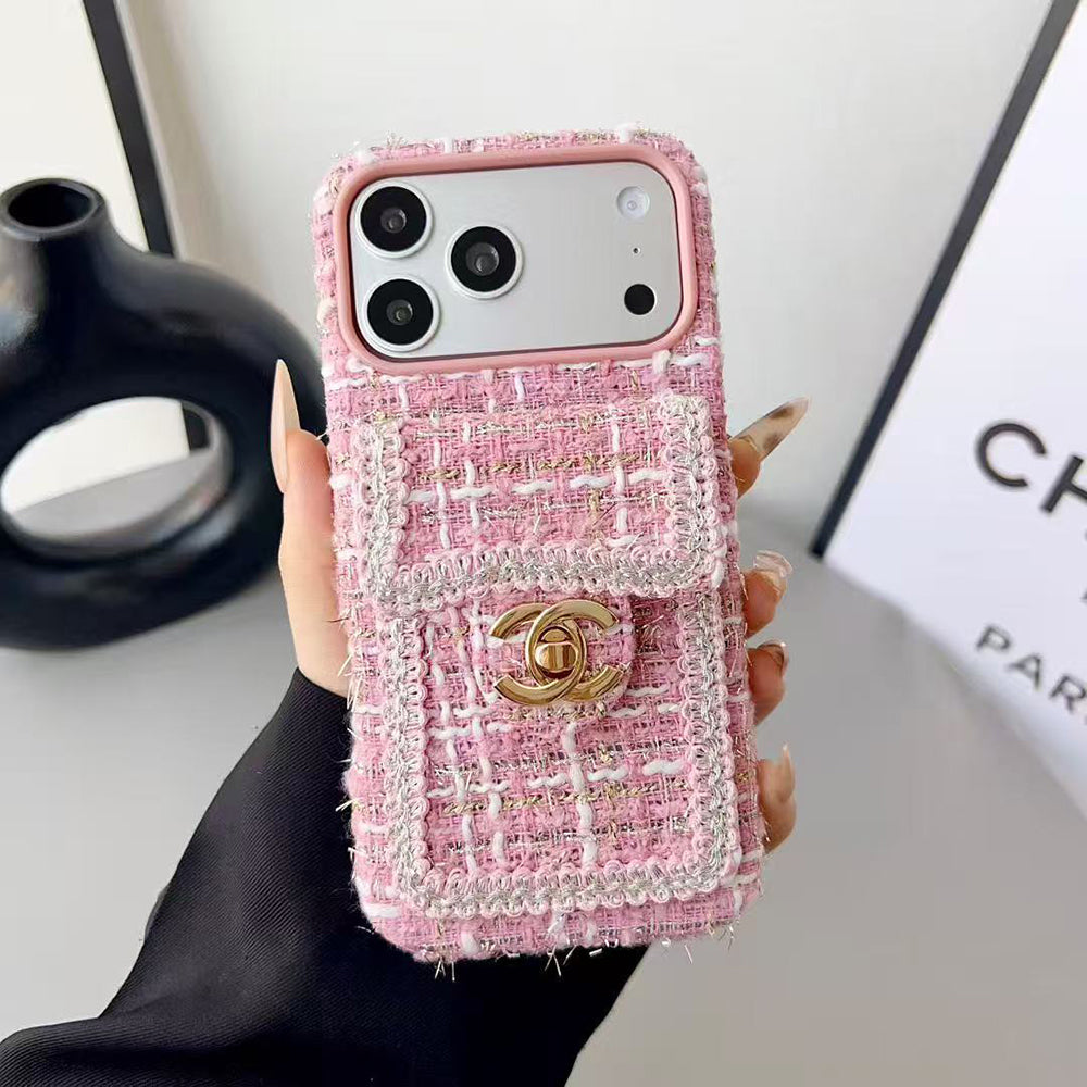 Chanel Style Tweed Quilted Card Holder Wallet Luxury Phone Case