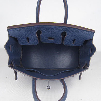 Luxury Hermes Birkin 25Cm Handbag 6068 Dark Blue Silver