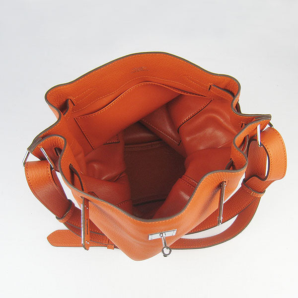 Luxury Hermes Nappa Leather Shoulder Bag Orange Silver
