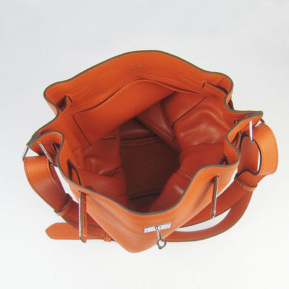 Luxury Hermes Nappa Leather Shoulder Bag Orange Silver