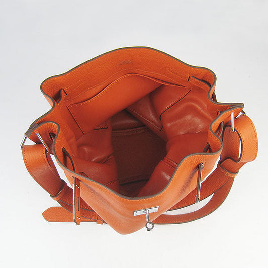 Luxury Hermes Nappa Leather Shoulder Bag Orange Silver