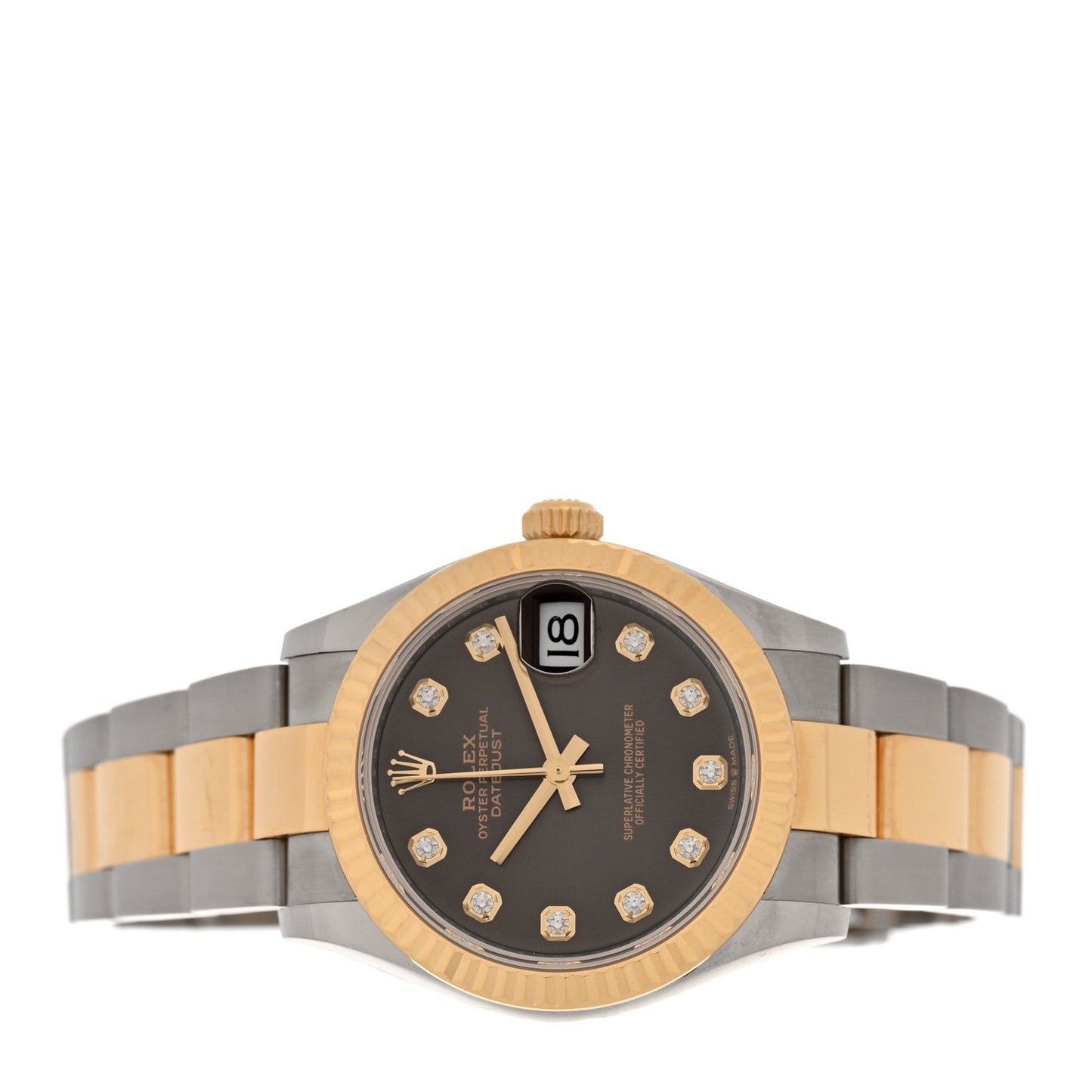 Stainless Steel 18K Yellow Gold Diamond 31mm Oyster Perpetual Datejust Watch Dark Grey 278273