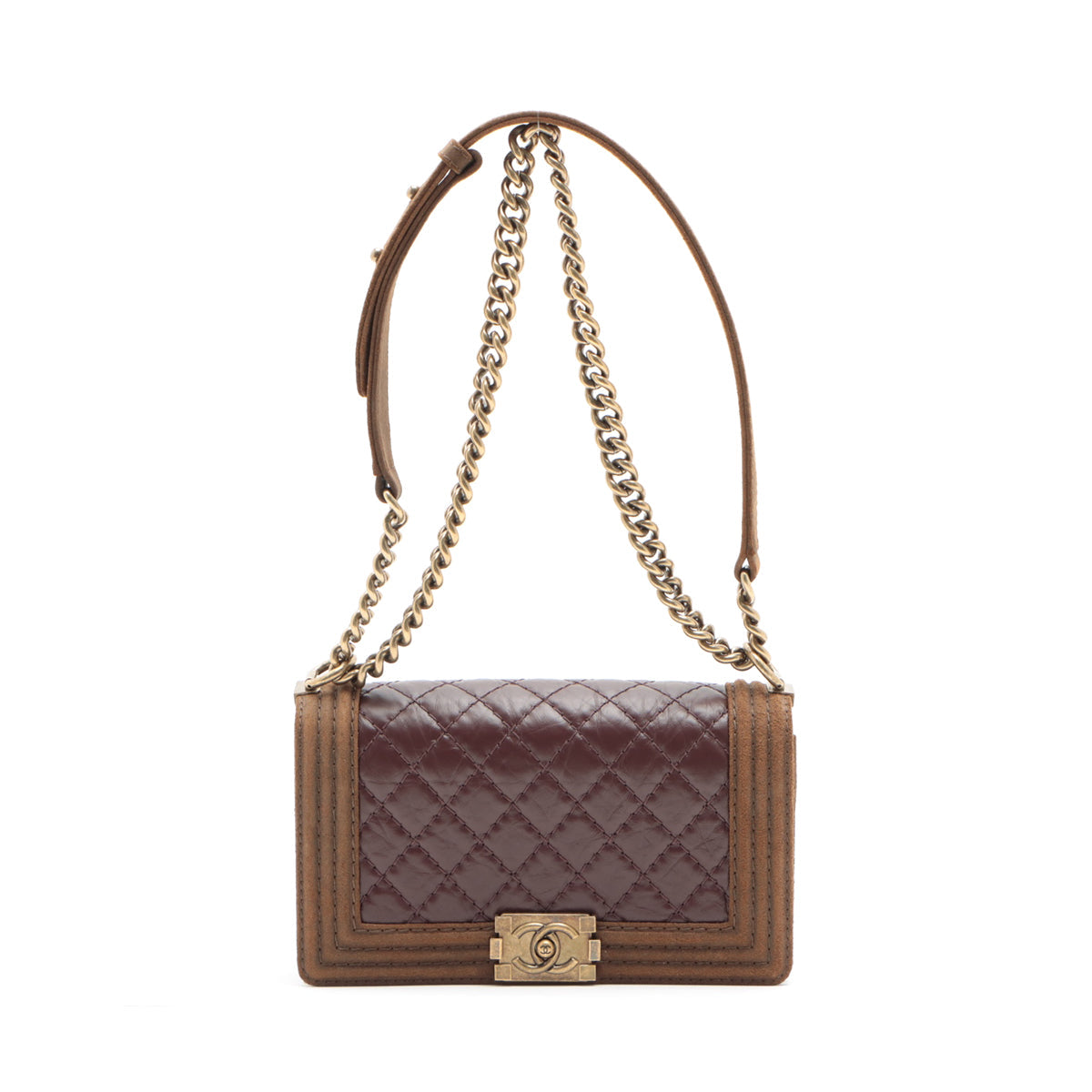 Chanel Boy Leather Brown Gold Chain Shoulder Bag