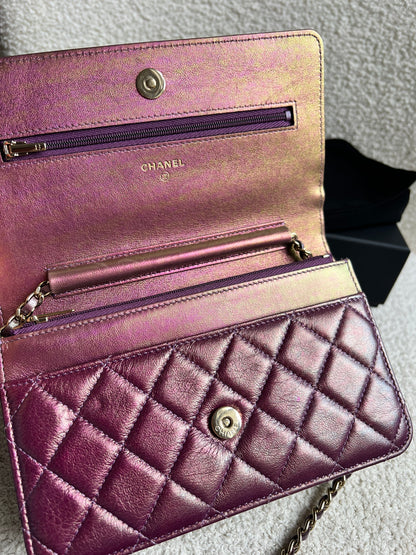 Chanel Iridescent Purple Lambskin Wallet on Chain