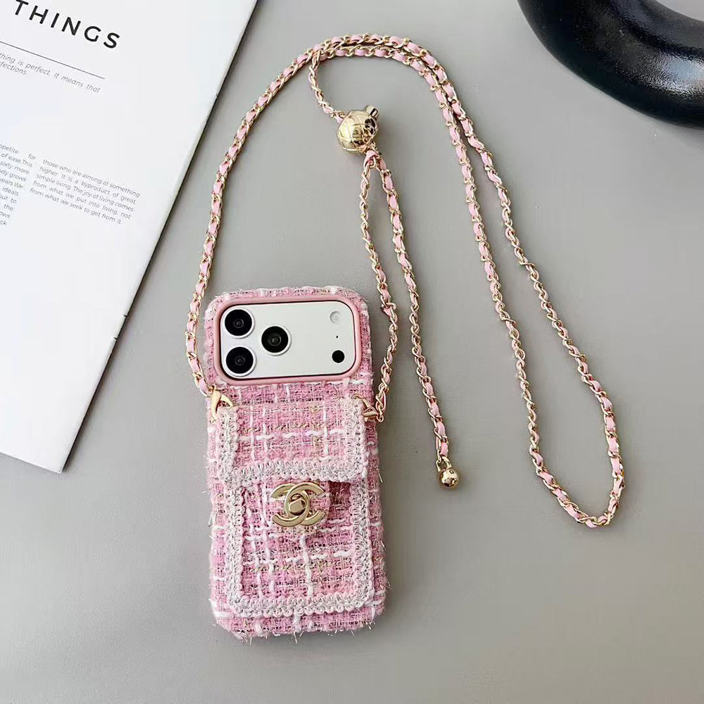 Chanel Style Tweed Quilted Card Holder Wallet Luxury Phone Case