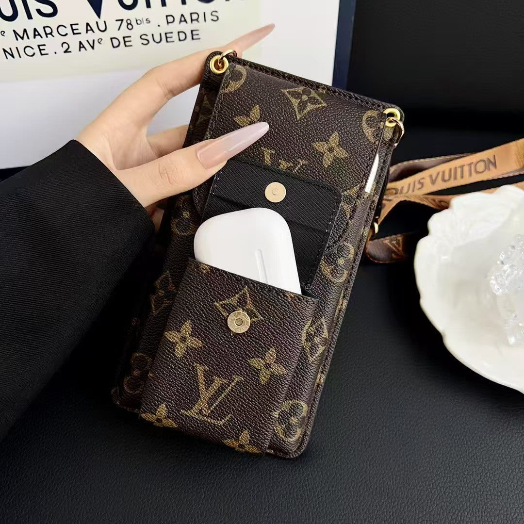 Universal Cosmetic-Style Wallet Phone Case (Fits Phones Under 6.9 Inches) with Bluetooth Earbud Pouch