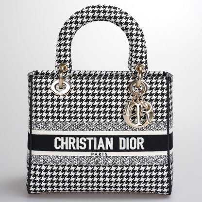Christian Dior Black White Houndstooth Canvas Medium Lady D-Lite Bag