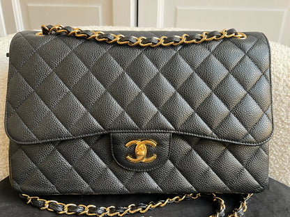 Chanel Jumbo Double Flap in Black Caviar with gold hardware (RRP £9830)