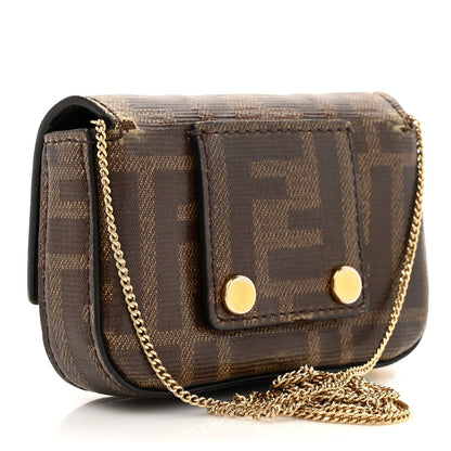 Fendi Glazed Fabric FF 1974 Nano Baguette Belt Charm Mogano Panna