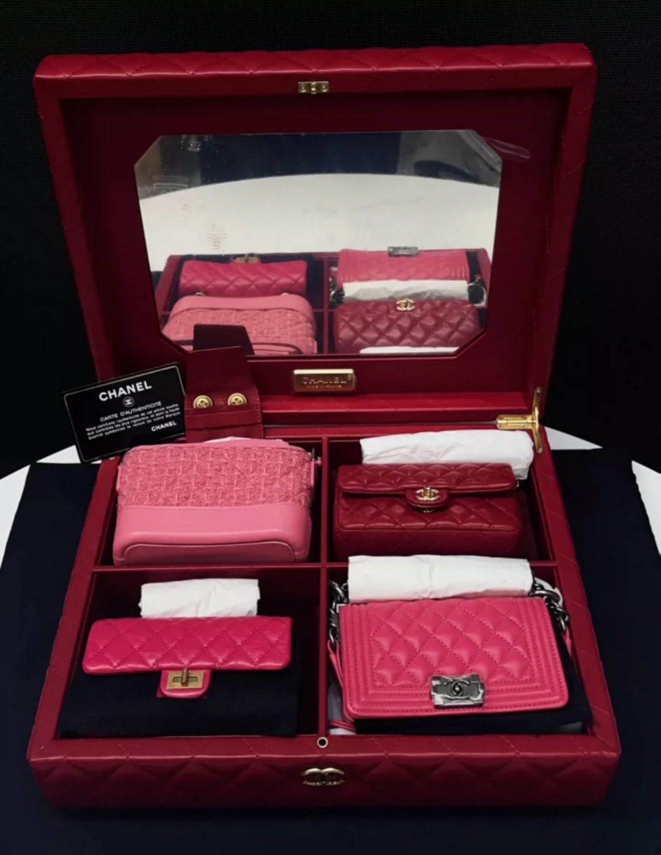 Chanel Set Of 4 Pink Mini Bags With Quilted Trunk