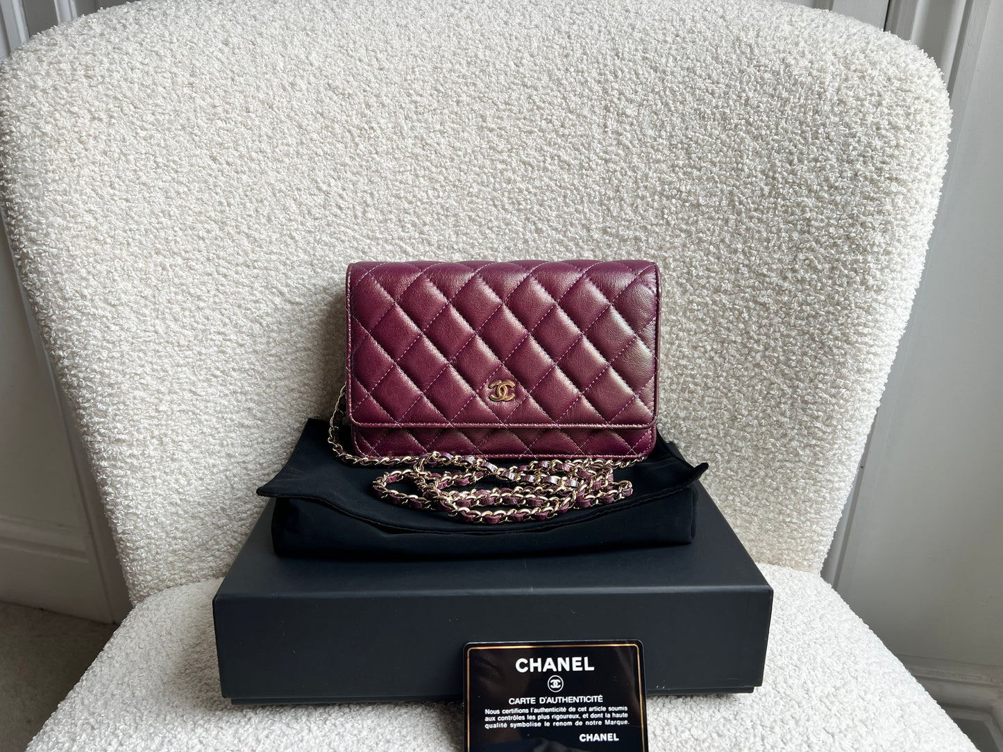 Chanel Iridescent Purple Lambskin Wallet on Chain