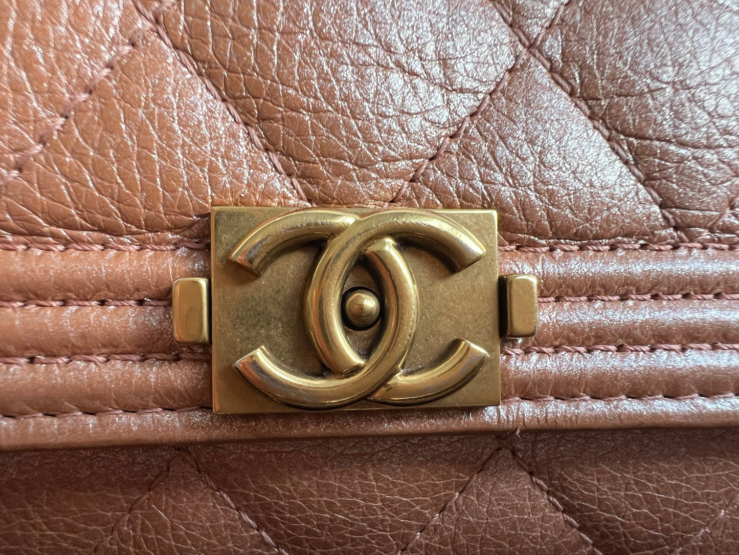 Chanel Dark Beige Quilted Caviar Boy Wallet on Chain
