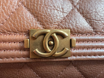 Chanel Dark Beige Quilted Caviar Boy Wallet on Chain