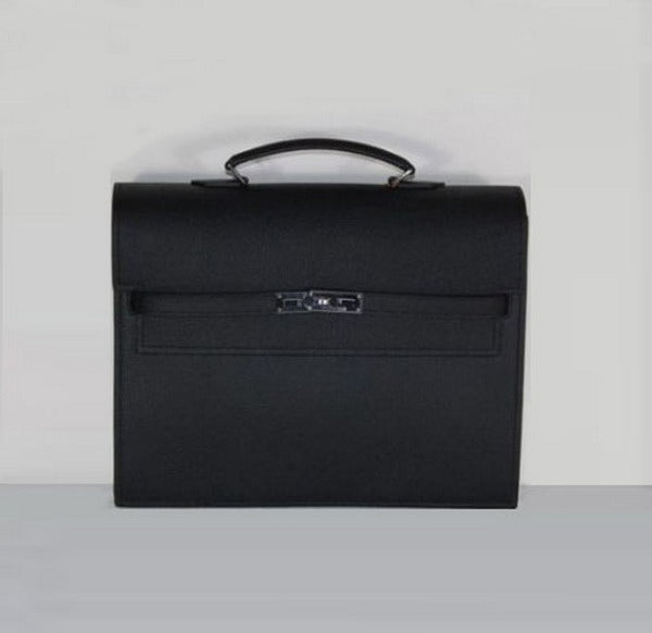 Luxury Hermes Briefcases Briefcase Cow Leather Black Bag