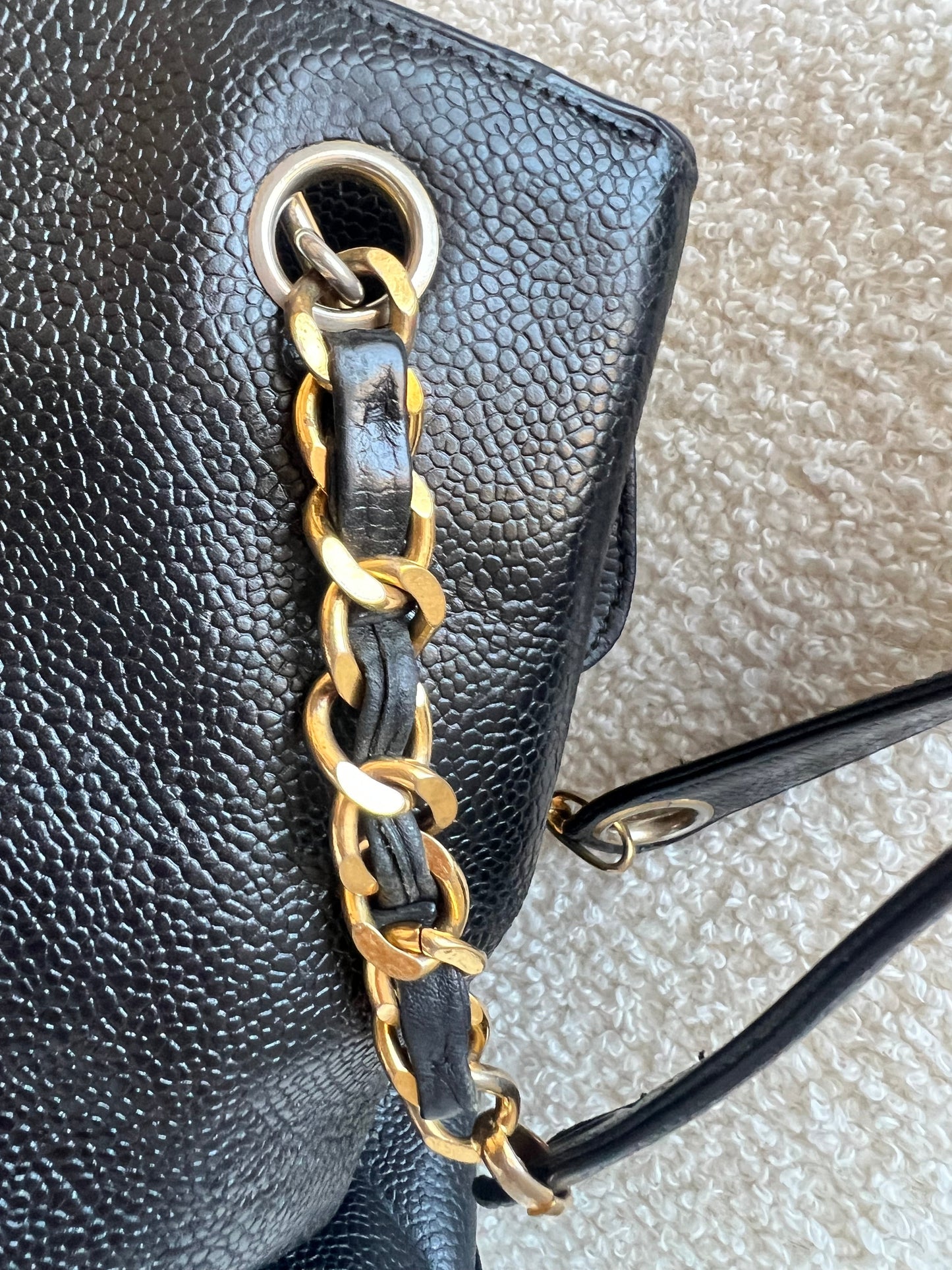 Chanel Vintage Black Caviar Chain Tote with Gold Hardware