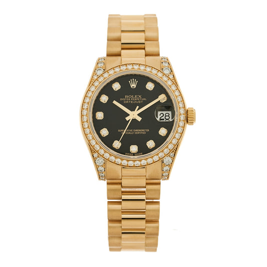 18K Yellow Gold Diamond 31mm Oyster Perpetual Datejust President Watch Black 178158
