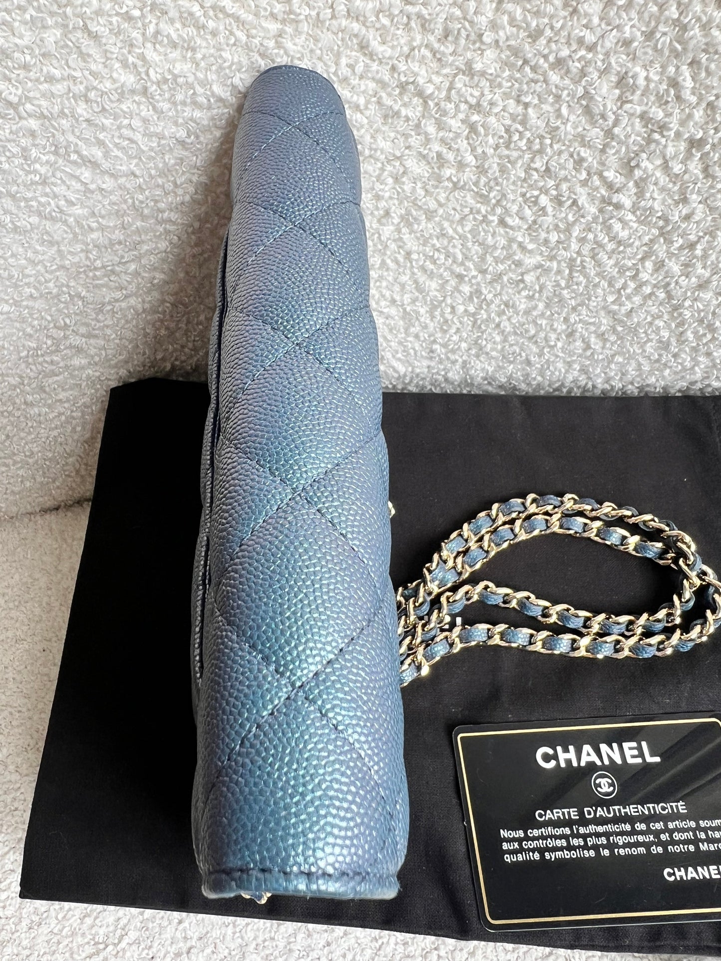 Chanel Iridescent Blue Caviar Wallet on Chain