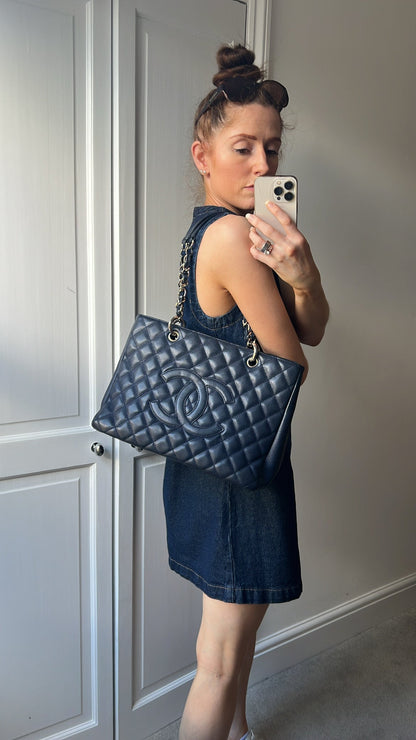 Chanel Navy Blue Caviar Grand Shopper Tote (GST)