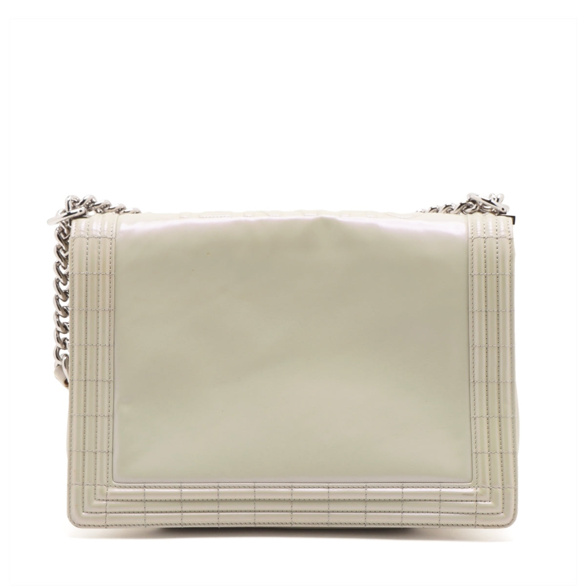 Chanel Boy Leather White Silver Pearl Chain Shoulder Bag Style