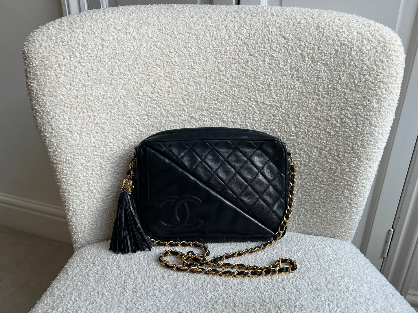 Chanel Vintage Black Lambskin Camera Bag with 24k Gold Hardware