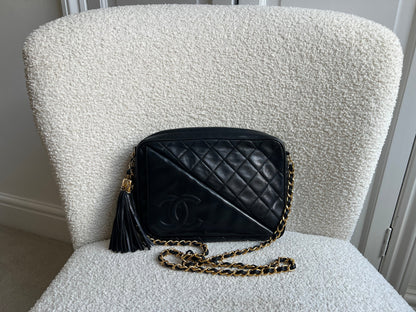 Chanel Vintage Black Lambskin Camera Bag with 24k Gold Hardware