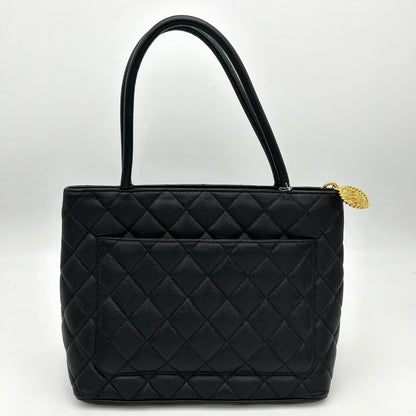 Chanel Black Caviar Medallion Tote Handbag 2001-2003