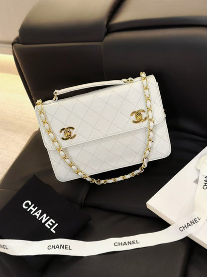 Chanel Timeless Classic Cc Double Turn Lock Bag White