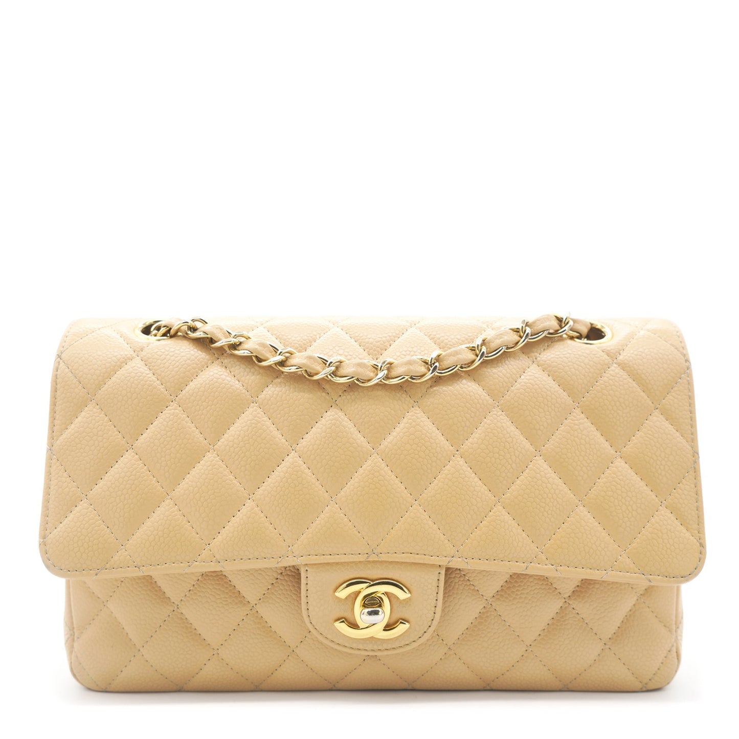 Chanel Flap Classic Quilted Caviar Leather Beige Shoulder Bag