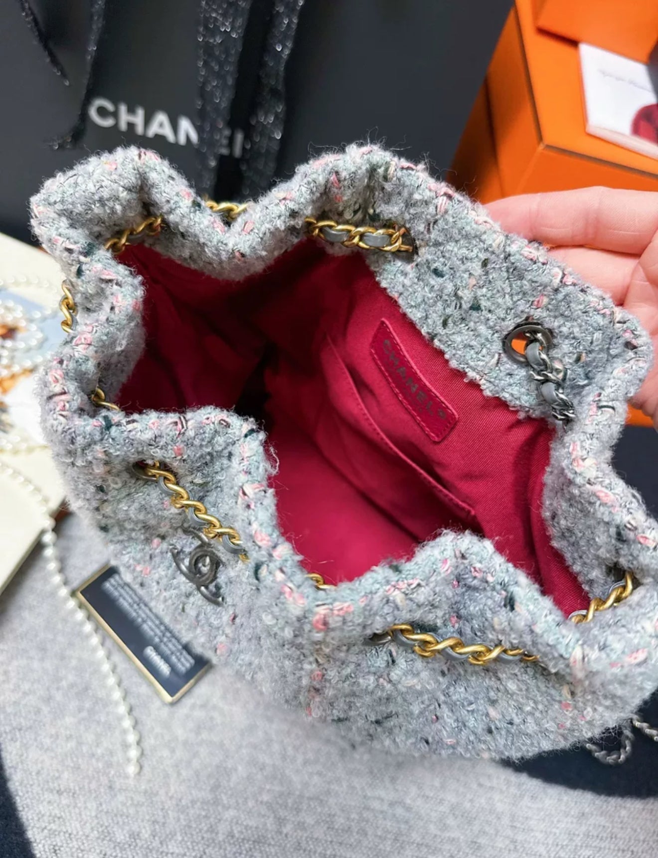 Chanel 17A Gray Multicolour Tweed Hobo Backpack
