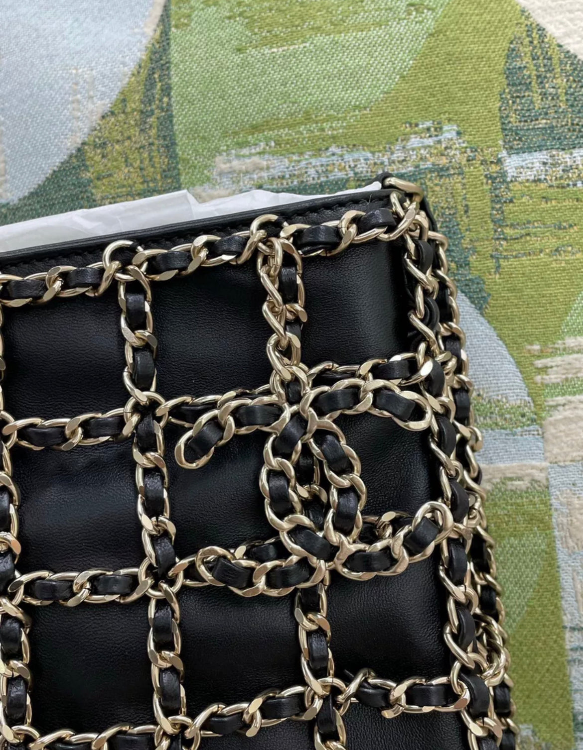 Chanel 2022 Black Leather Gold Chain Large Shopping Tote Gold Hardware