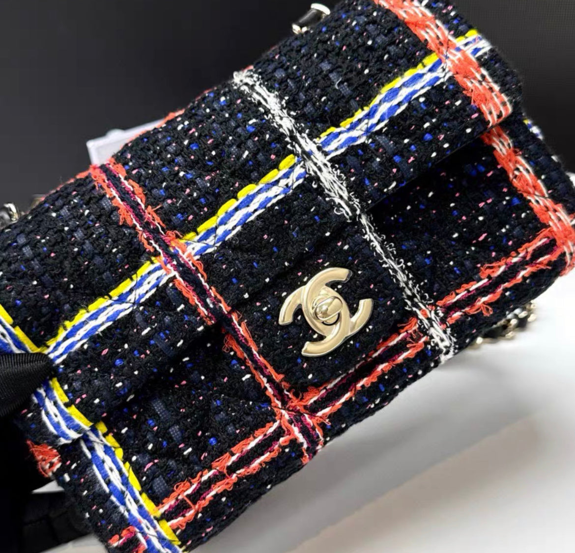 Chanel 20 Black Woven Tweed Chain Bag