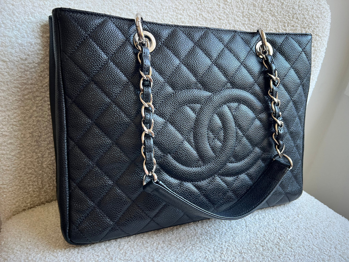 Chanel Black Caviar Grand Shopper Tote (GST) Silver Hardware
