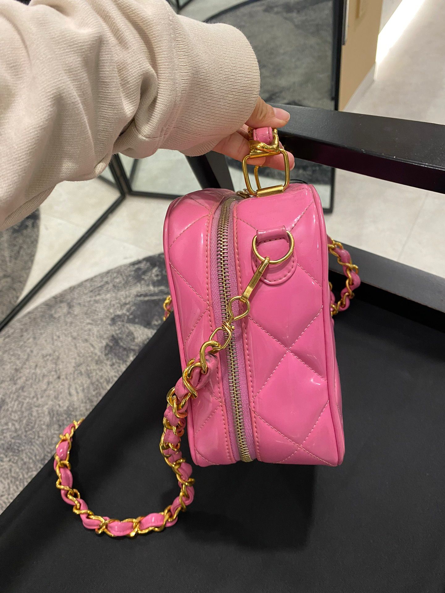 Chanel Vanity Bag Pink Patent Gold Hardware