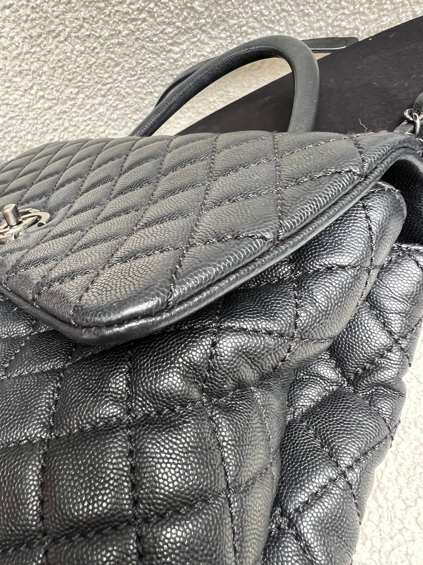 Chanel Black Quilted Caviar Leather Medium Coco Handle Bag
