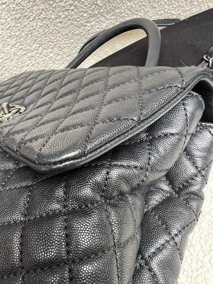 Chanel Black Quilted Caviar Leather Medium Coco Handle Bag