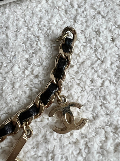Chanel Leather Enchained Logo Charm Bracelet